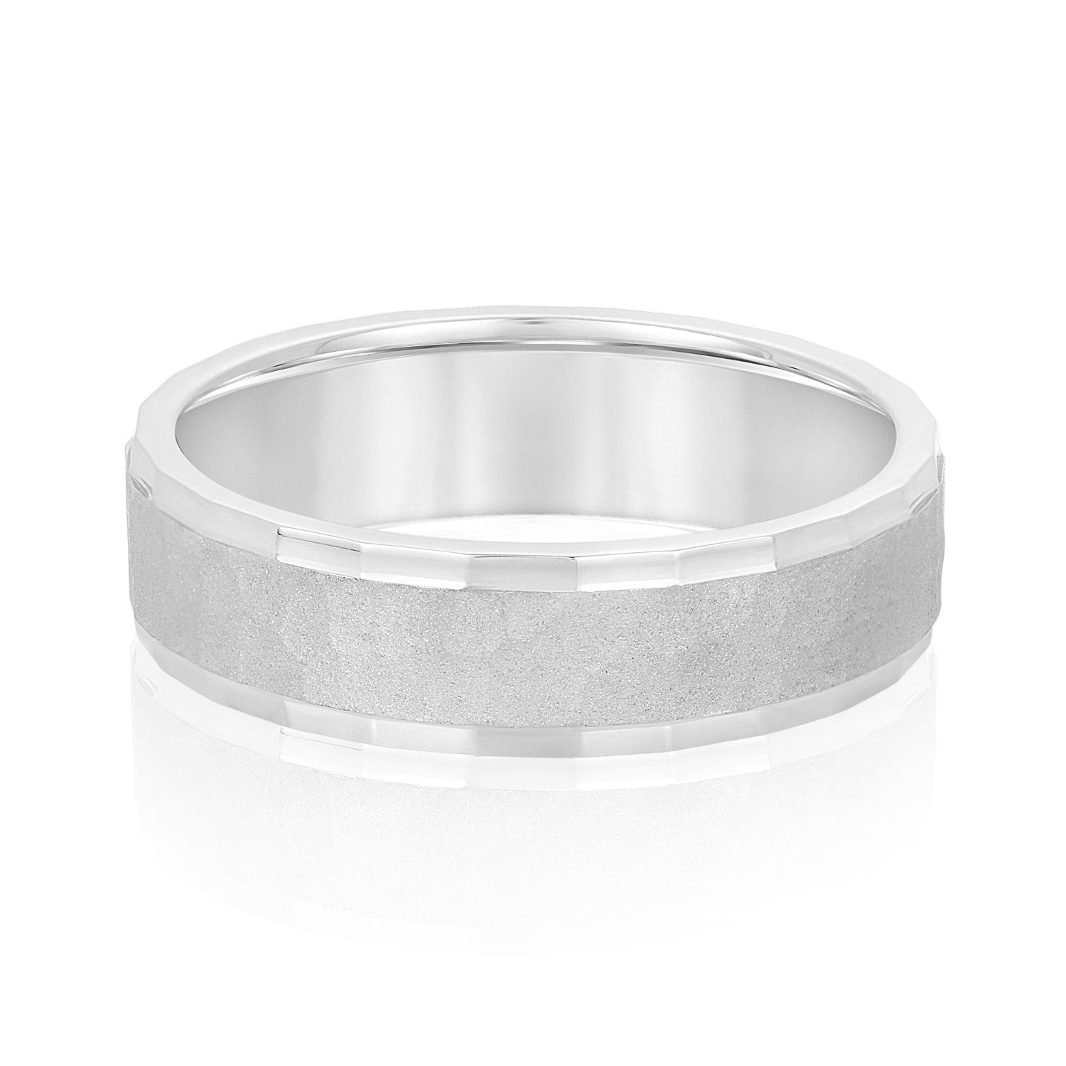 Men's Ridged Edge Light Hammered Center Wedding Band-VIRABYANI